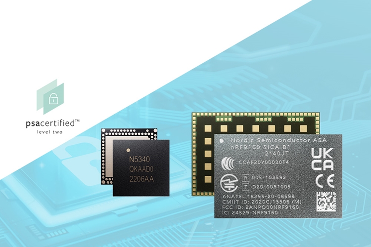 PSA Certified Level 2 logo, nRF5340 SoC and nRF9160 SiP